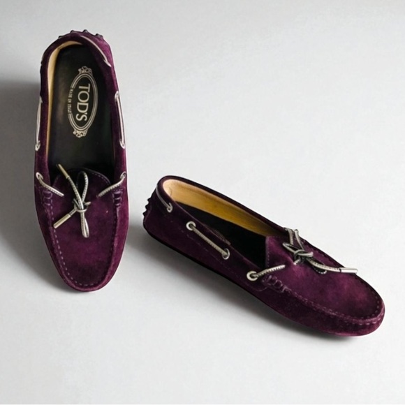 Tod's Shoes - TOD’S Eggplant Wine Suede Driving Mocs Size 37.5